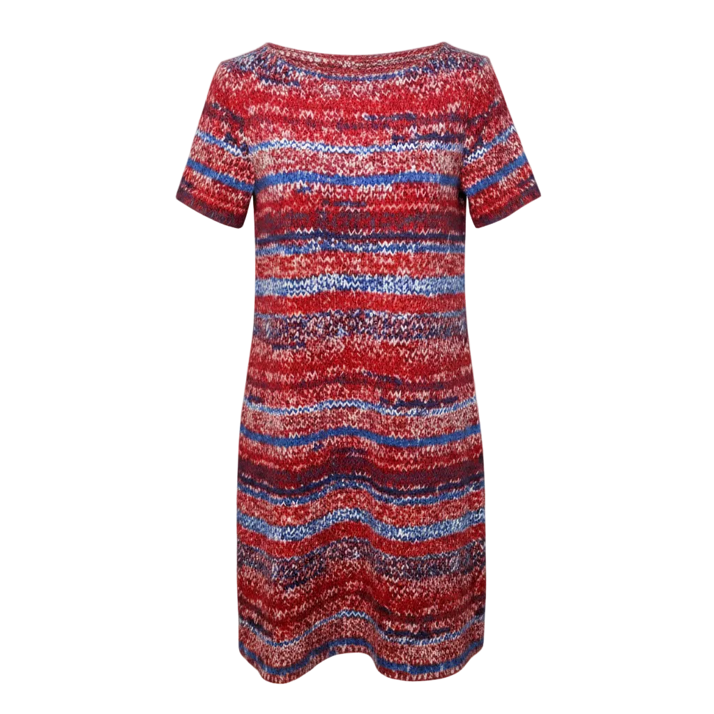 Knit Print Pima Cotton Shift Dress Designer By Tory Burch In Blue & Red, Size: XS