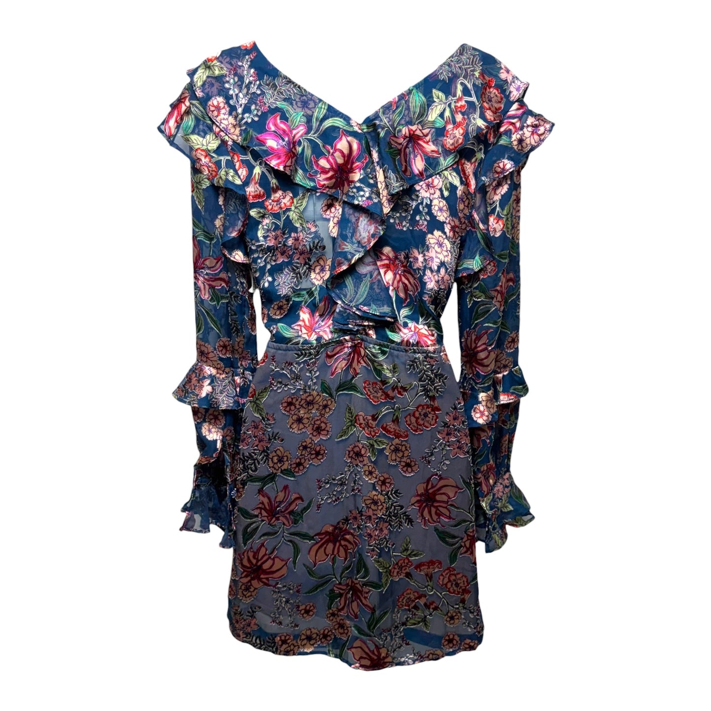 Dress Casual Short By For Love & Lemons In Navy Floral Print, Size: S