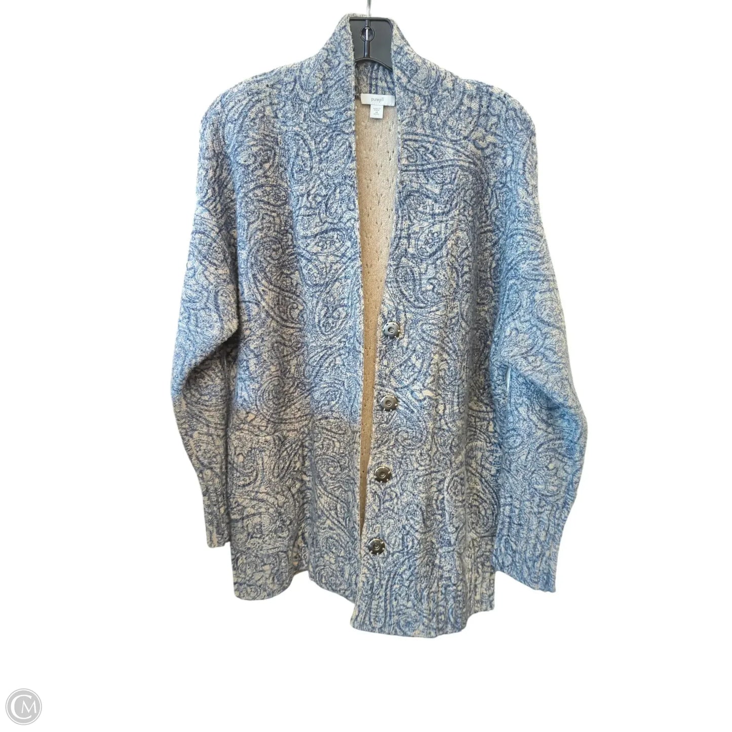 Sweater Cardigan By Pure Jill In Blue & Cream, Size: Xsp