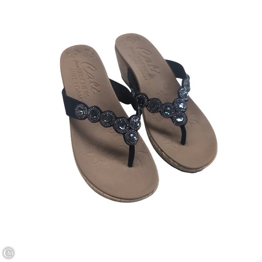Sandals Heels Wedge By Skechers In Black, Size: 7.5