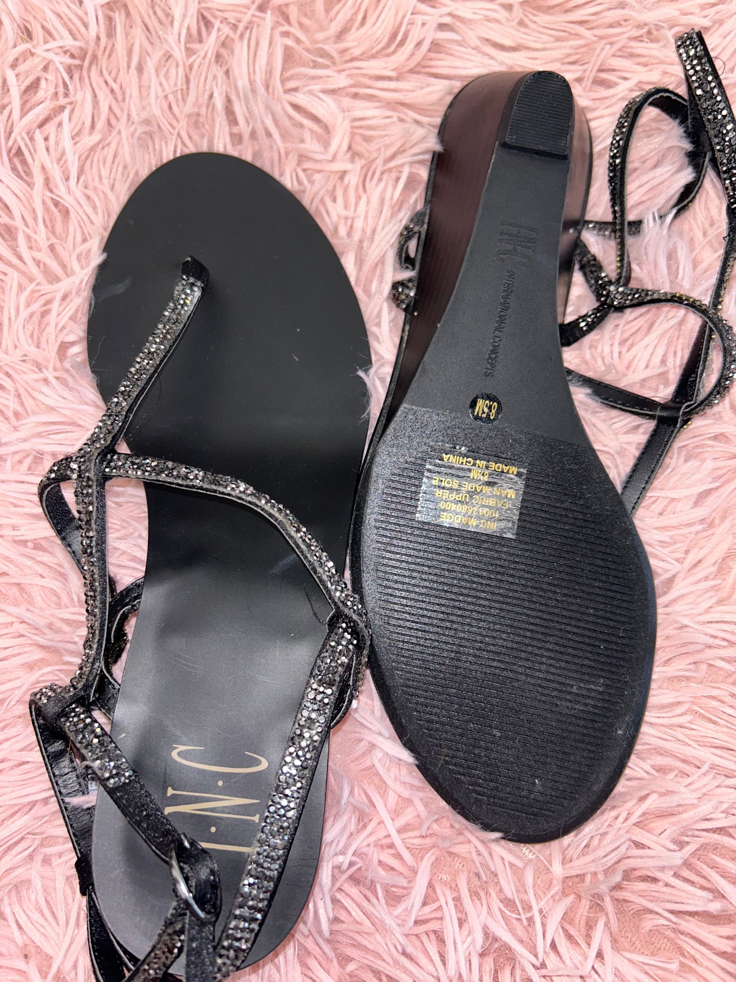 Black Sandals Heels Wedge Inc, Size 8.5