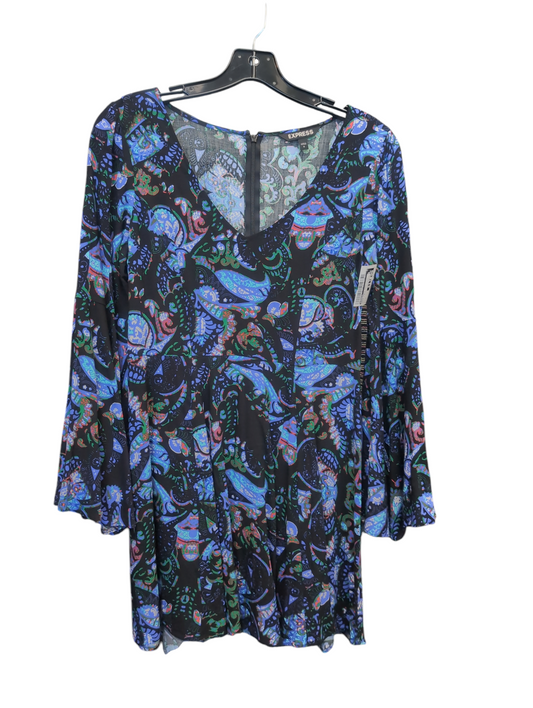 Dress Party Midi By Express In Black & Blue, Size: 4