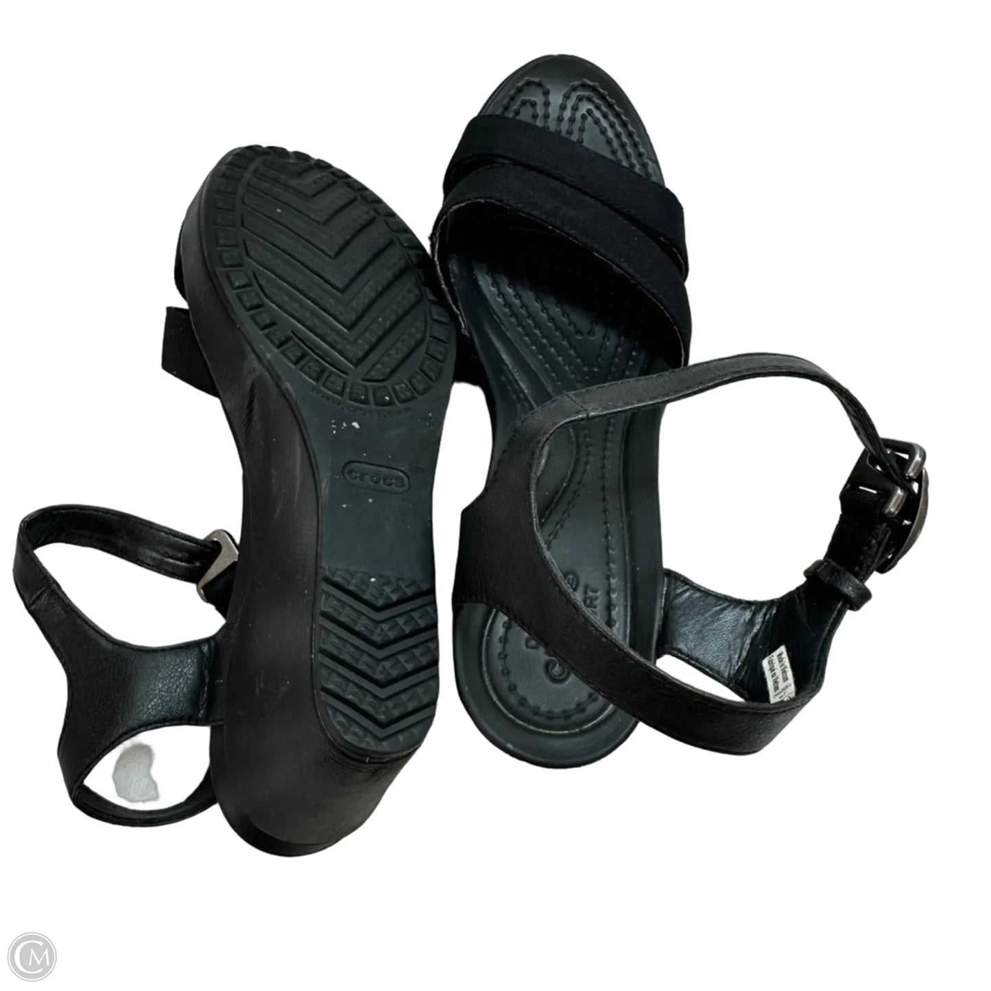 Sandals Heels Wedge By Crocs In Black, Size: 7