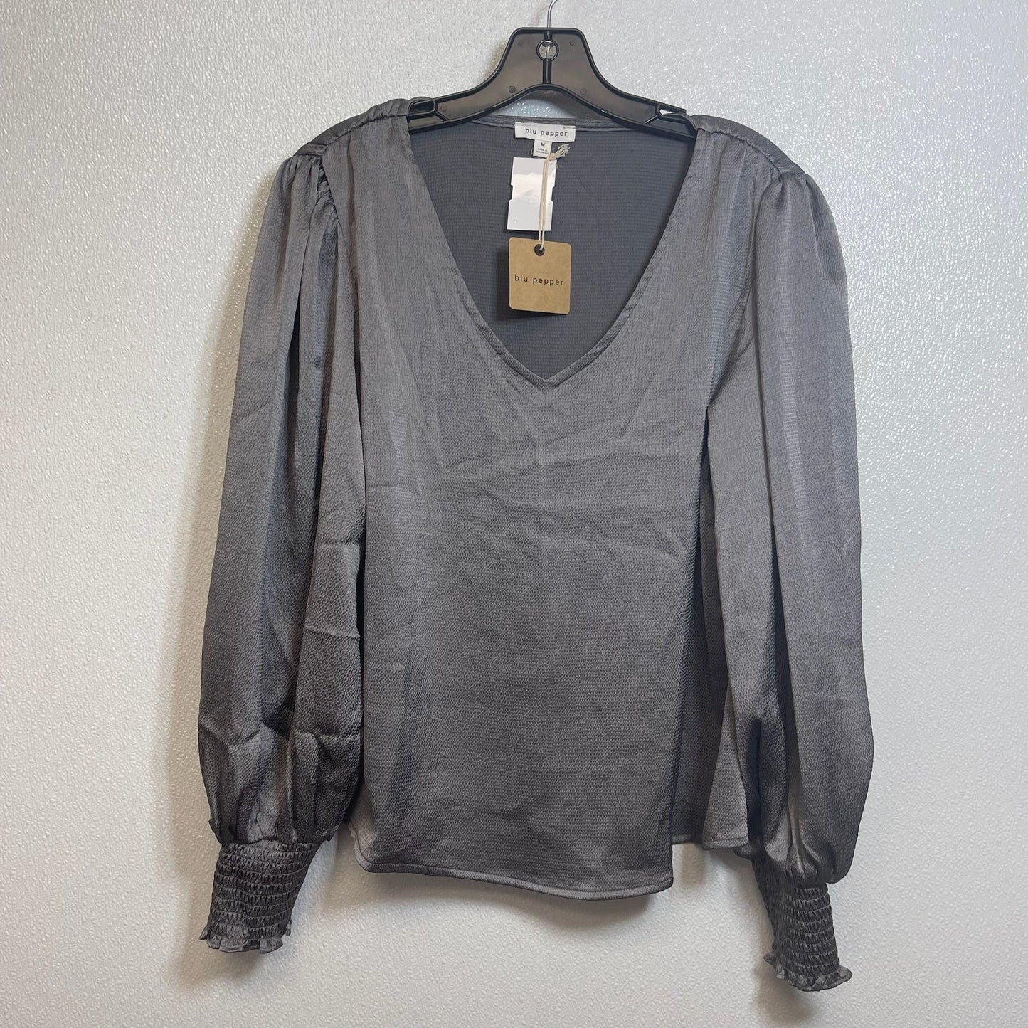 Top Long Sleeve Basic By Blu Pepper In Grey, Size: M