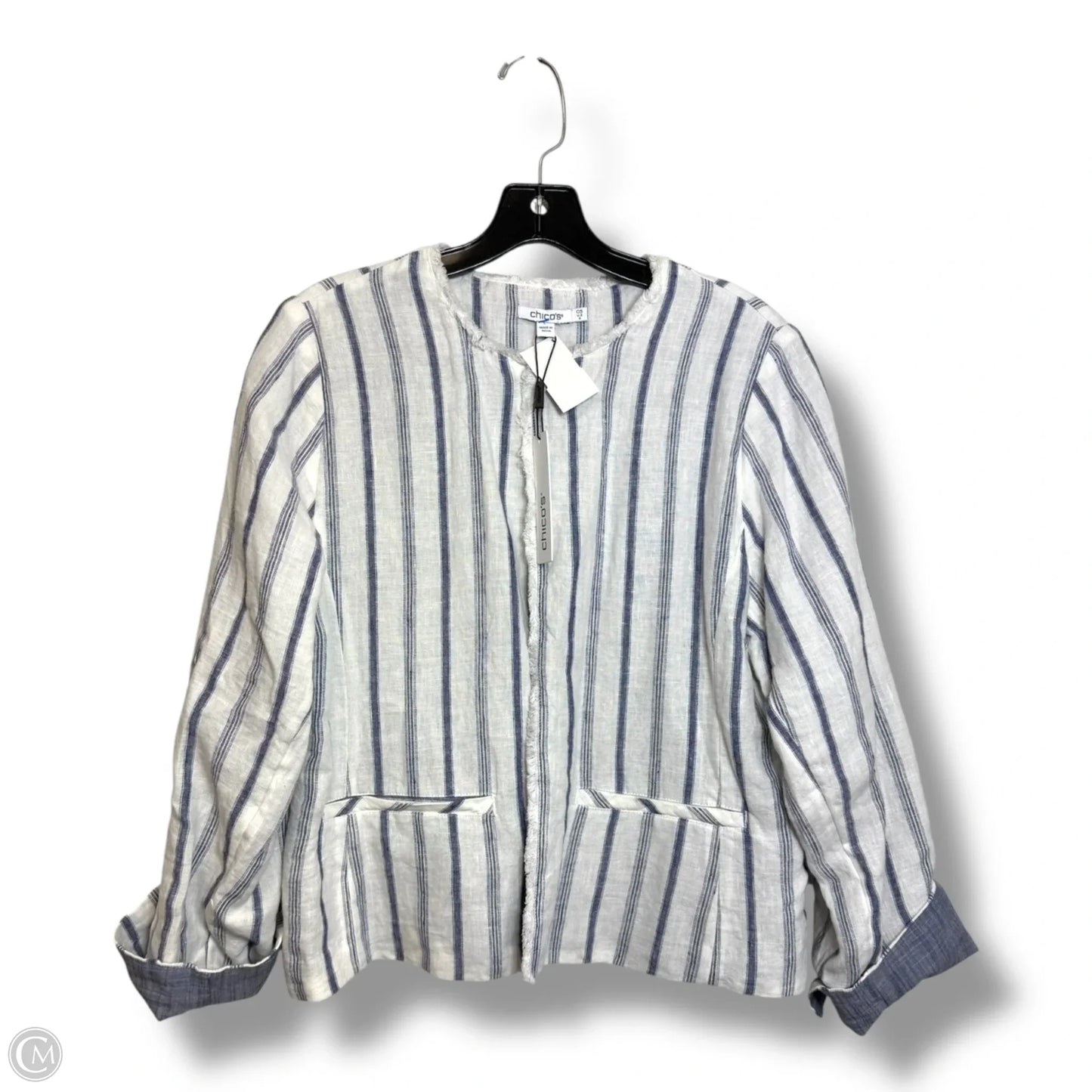Blazer By Chicos In Blue & White, Size: M