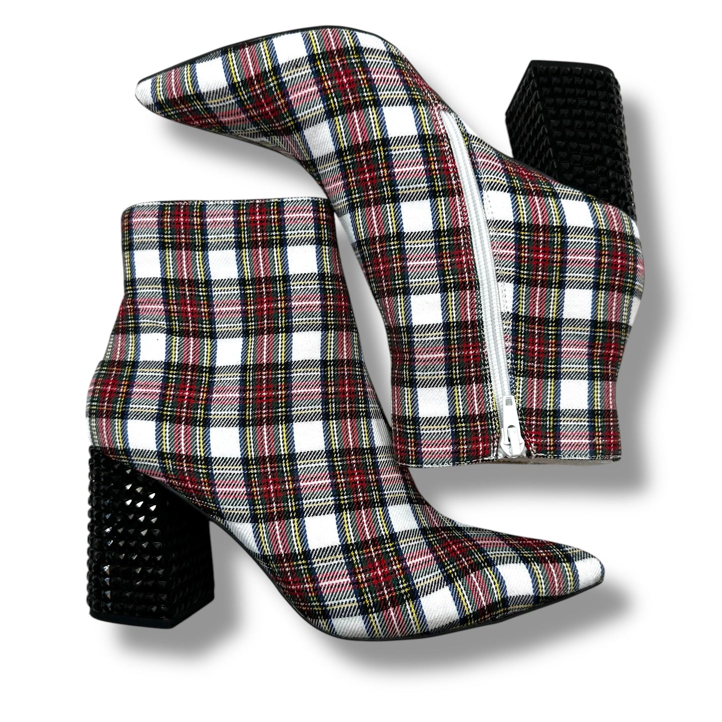 Boots Ankle Heels By Betsey Johnson In Plaid Pattern, Size: 8