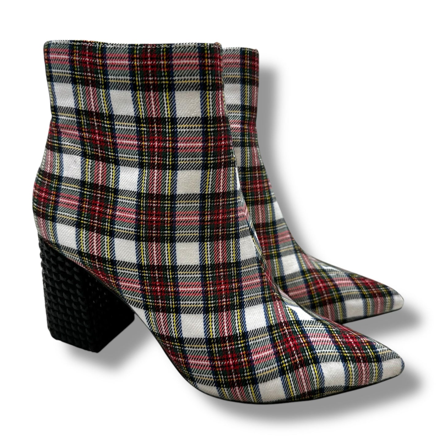 Boots Ankle Heels By Betsey Johnson In Plaid Pattern, Size: 8