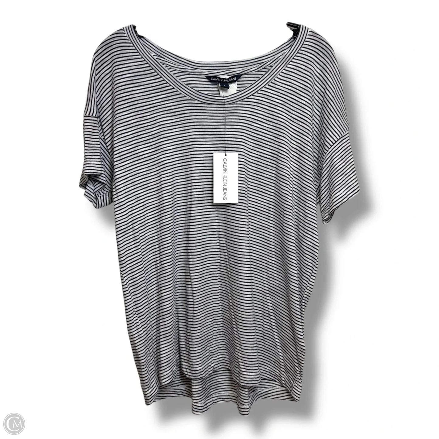 Top Short Sleeve By Calvin Klein In Striped Pattern, Size: M
