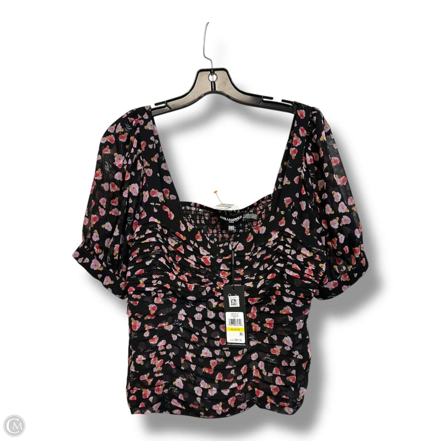 Top Short Sleeve Designer By Karl Lagerfeld In Black, Size: M