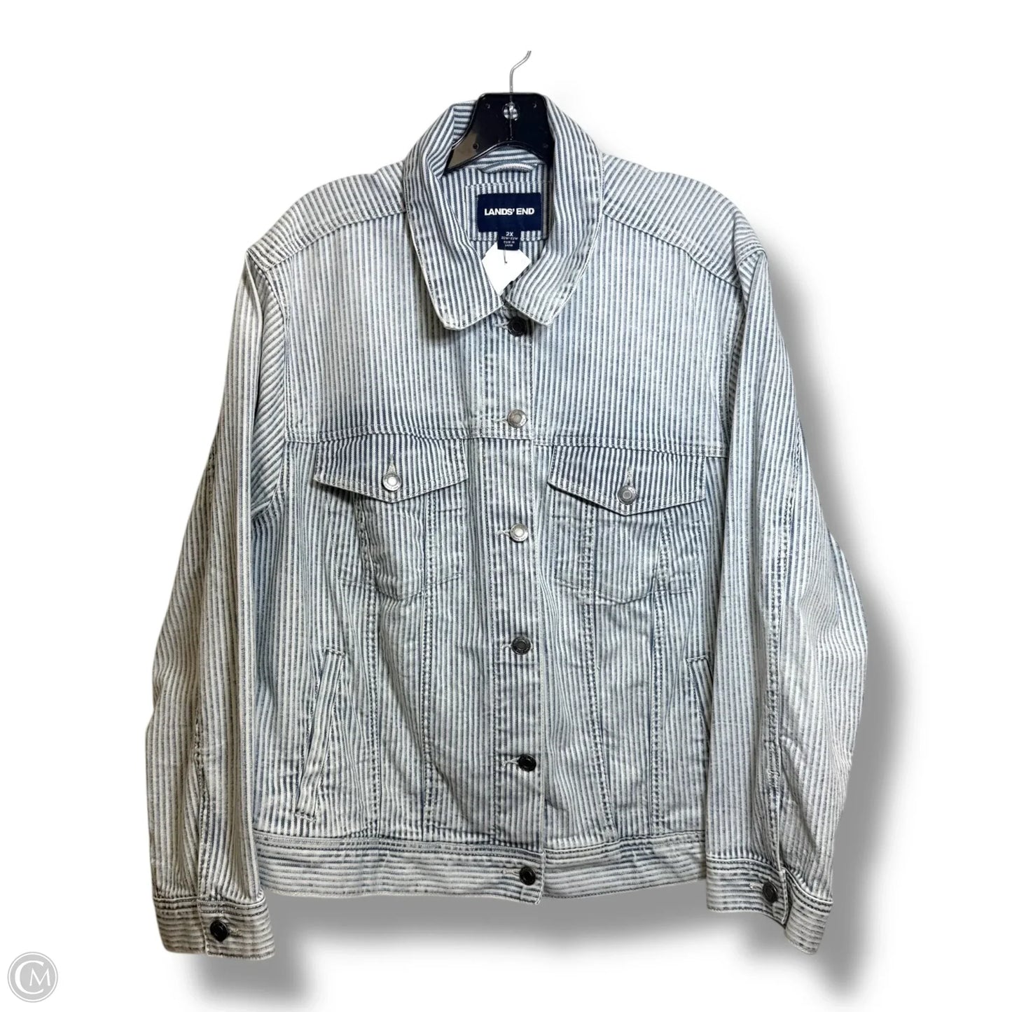 Jacket Denim By Lands End In Striped Pattern, Size: 2x