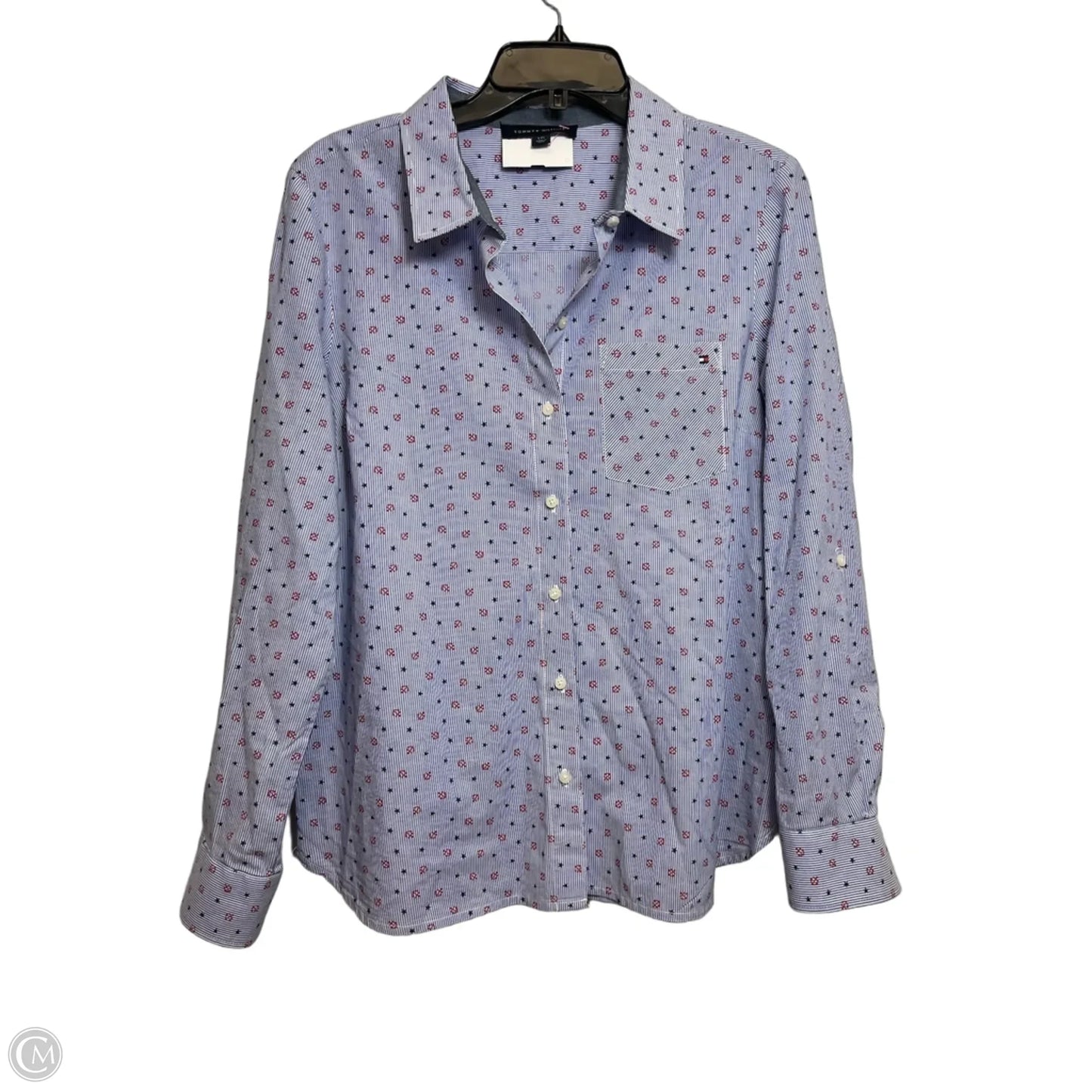 Top Long Sleeve By Tommy Hilfiger In Blue Red & White, Size: L