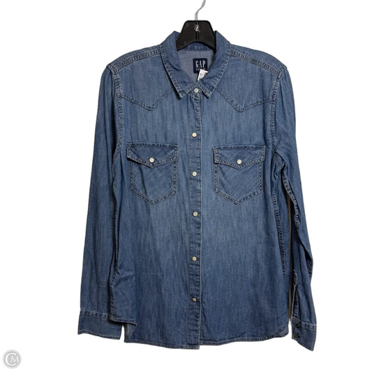 Top Long Sleeve Basic By Gap In Blue Denim, Size: L