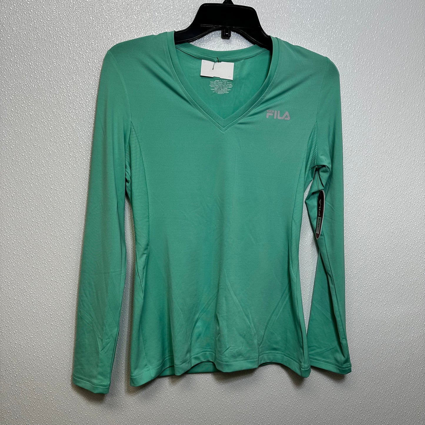 Green Athletic Top Long Sleeve Collar Fila, Size S