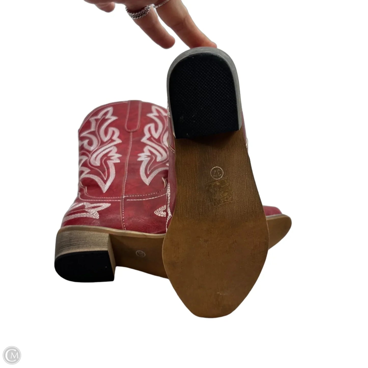 Boots Mid-calf Heels By Clothes Mentor In Red, Size: 7