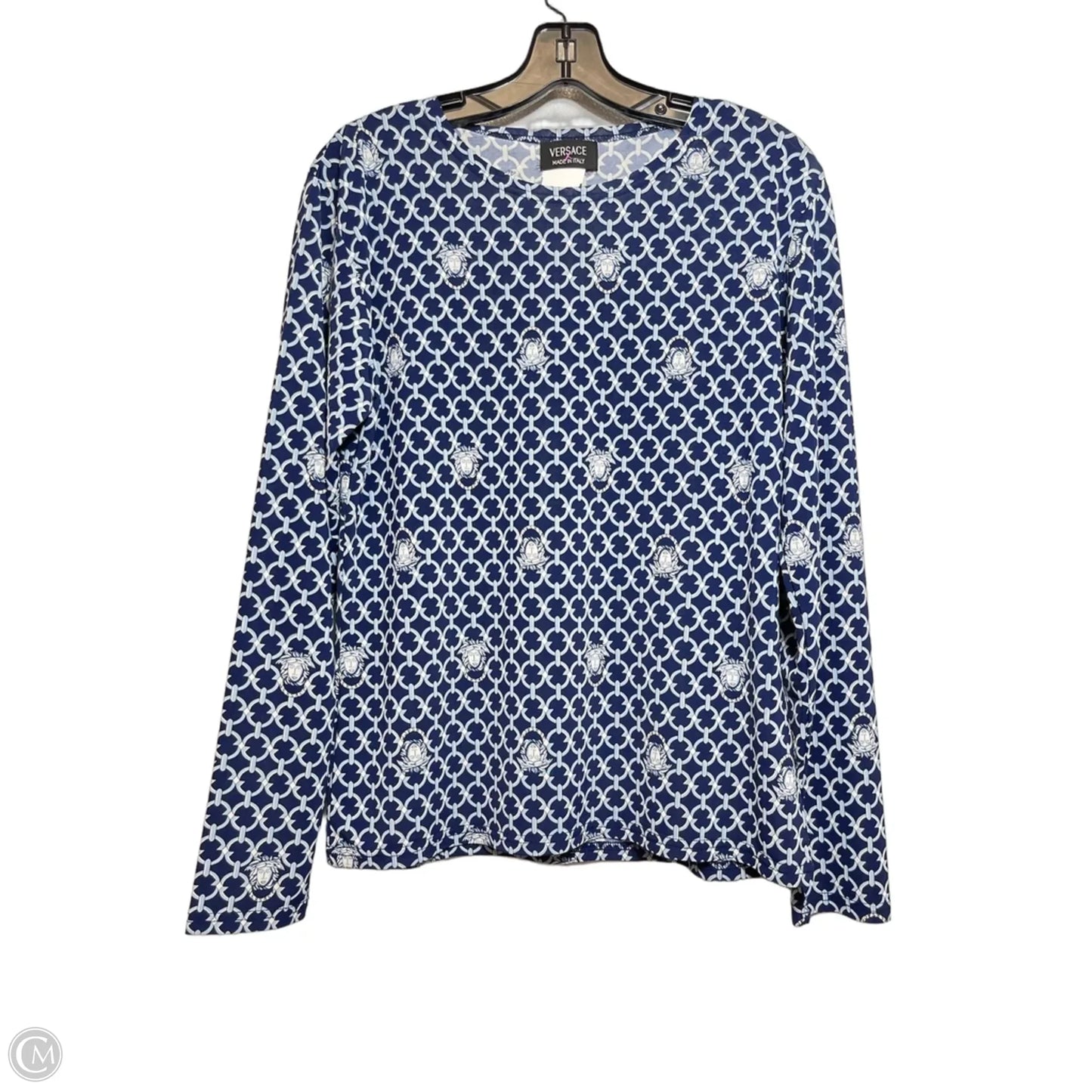 Top Long Sleeve Luxury Designer By Versace In Blue, Size: L