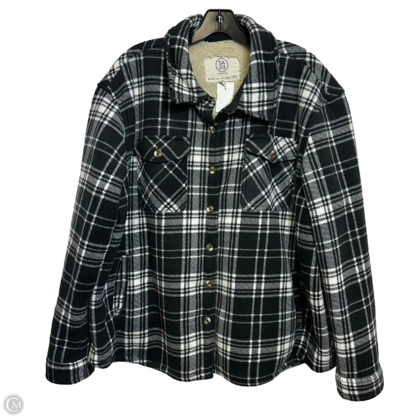 Jacket Shirt By Sage In Black & White, Size: Xxl