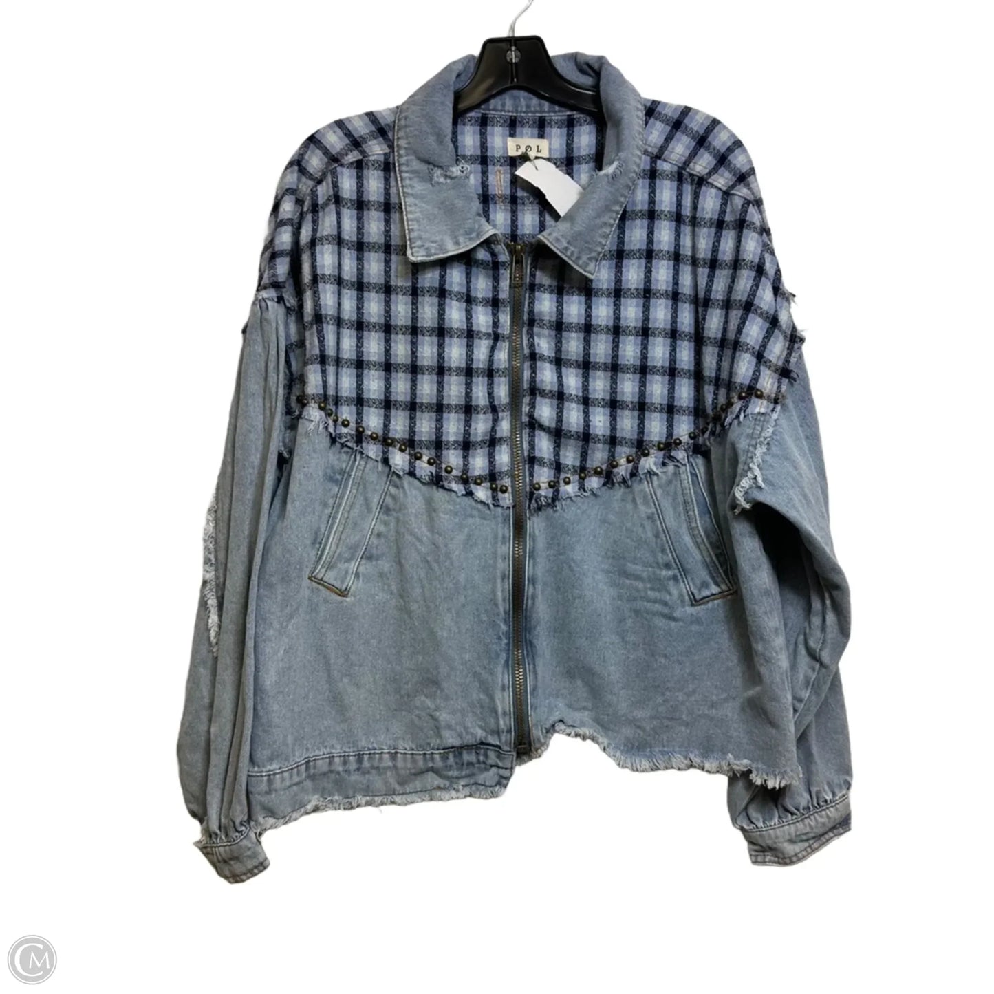 Jacket Shirt By Pol In Blue, Size: L