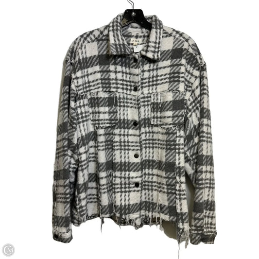 Jacket Shirt By Pol In Grey & White, Size: L