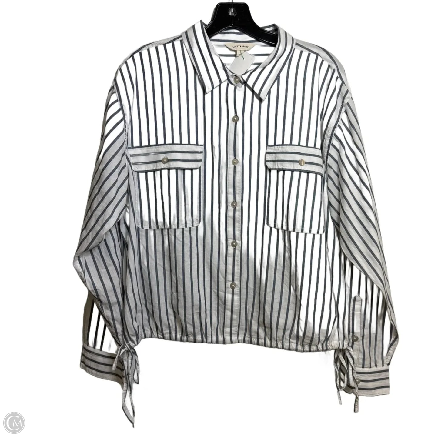 Blouse Long Sleeve By Lucky Brand In Striped Pattern, Size: L