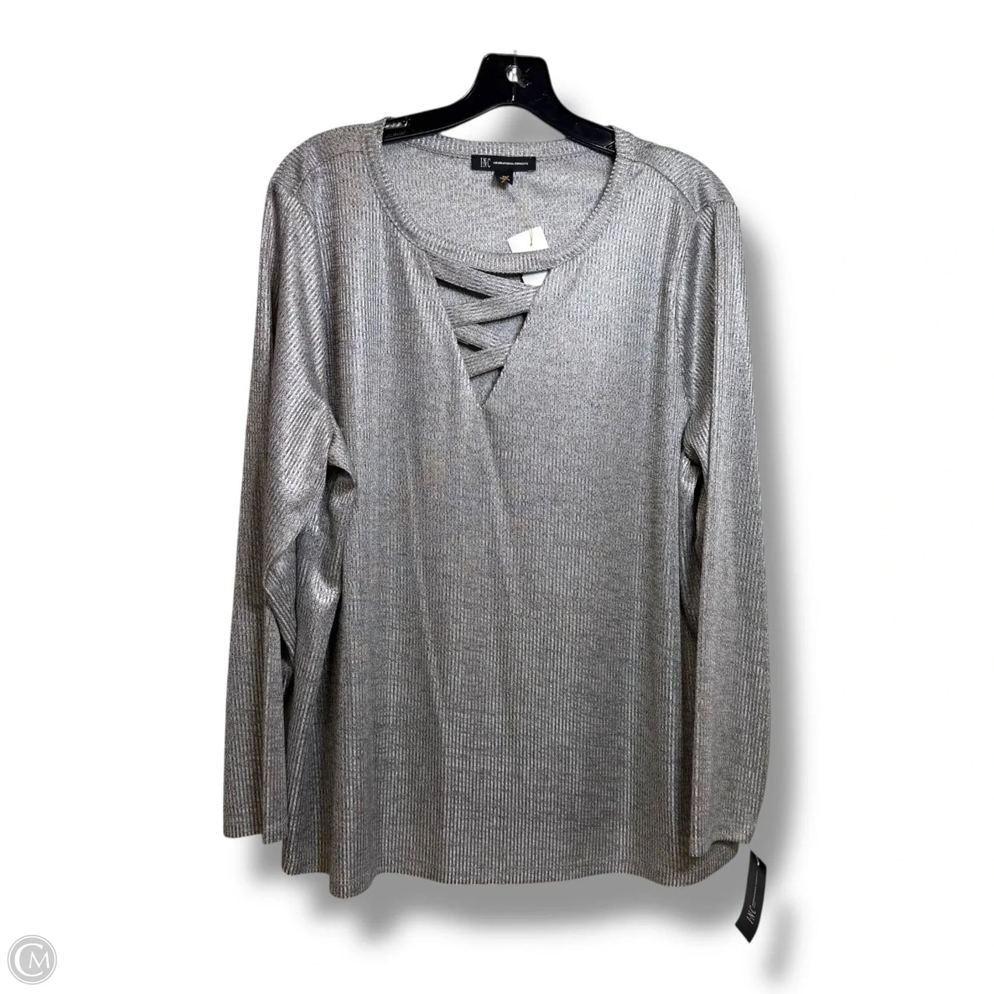 Top Long Sleeve By Inc In Grey, Size: 2x