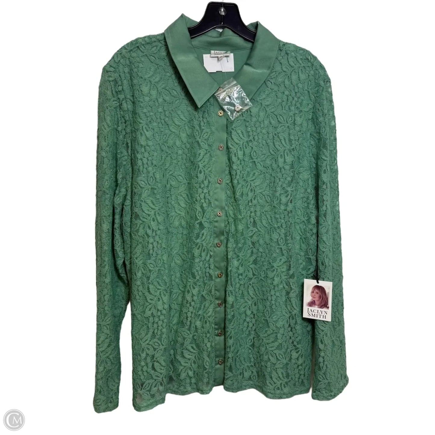 Blouse Long Sleeve By Jaclyn Smith In Green, Size: 2x