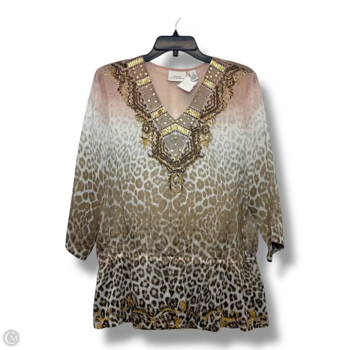 Top Long Sleeve Basic By Chicos In Animal Print, Size: L