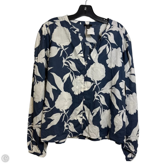 Top Long Sleeve Basic By Ann Taylor In Blue & White, Size: L