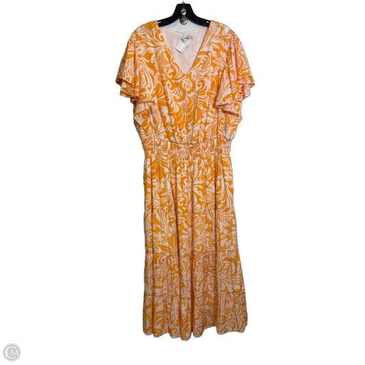 Dress Casual Maxi By Chicos In Orange & White, Size: Xl