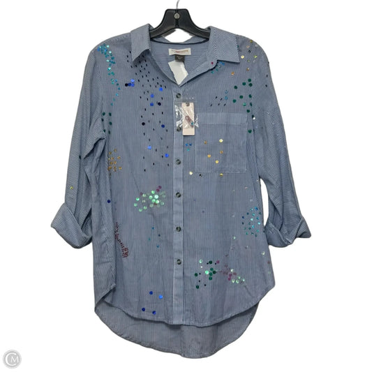 Top Long Sleeve By Pilcro In Blue & White, Size: M