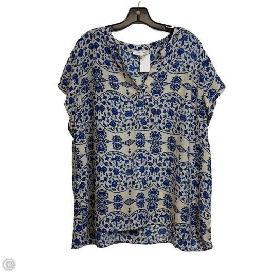 Top Short Sleeve By Kenar In Blue & Cream, Size: 2x