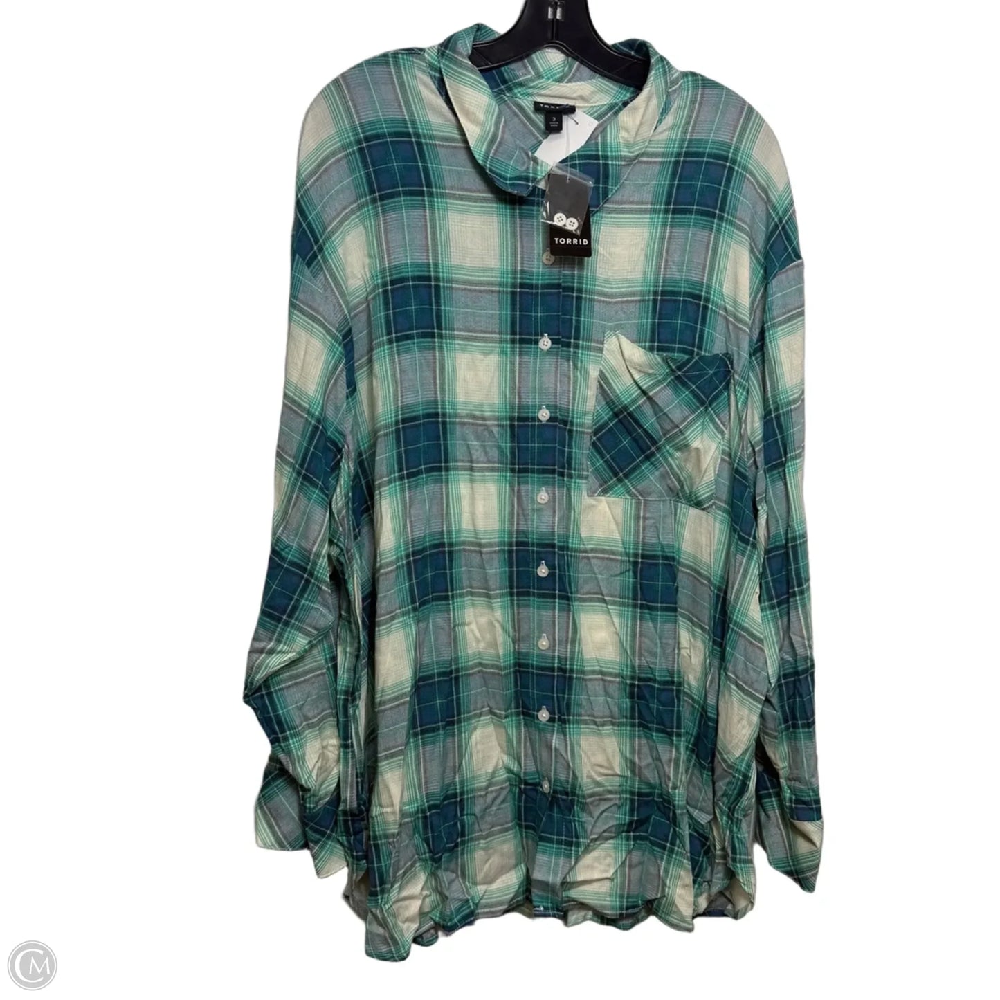 Top Long Sleeve By Torrid In Plaid Pattern, Size: 3x