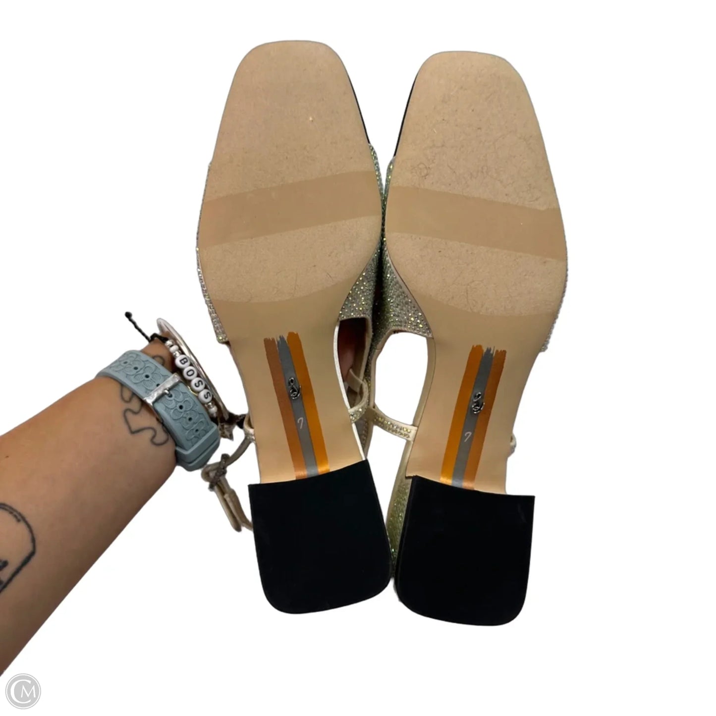 Shoes Heels Block By Sam Edelman In Silver & Tan, Size: 7