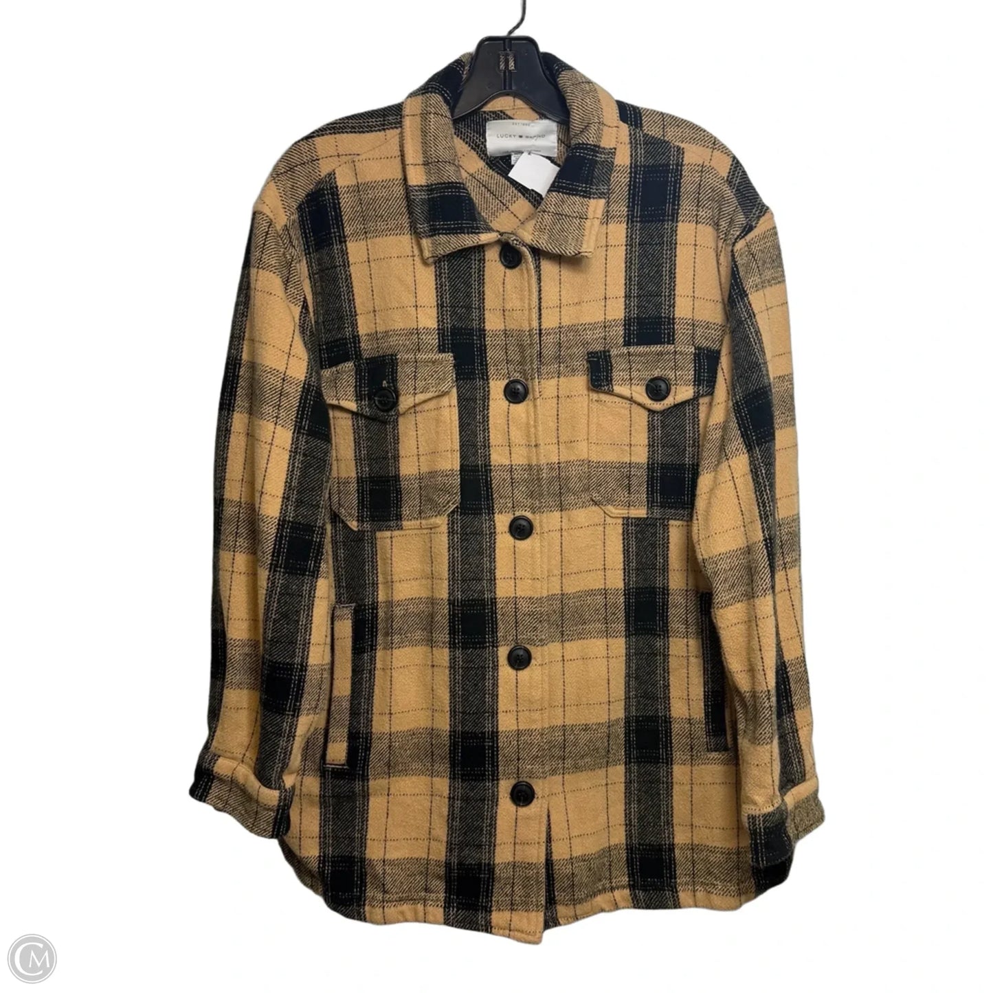 Jacket Denim By Lucky Brand In Plaid Pattern, Size: M