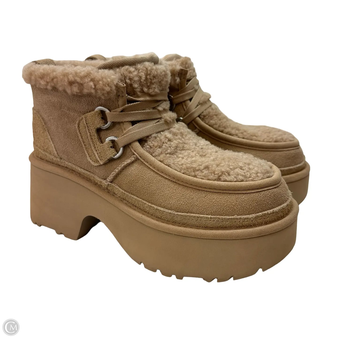 Classic New Heights Lace-Up Boots Designer By Ugg In Tan, Size: 8