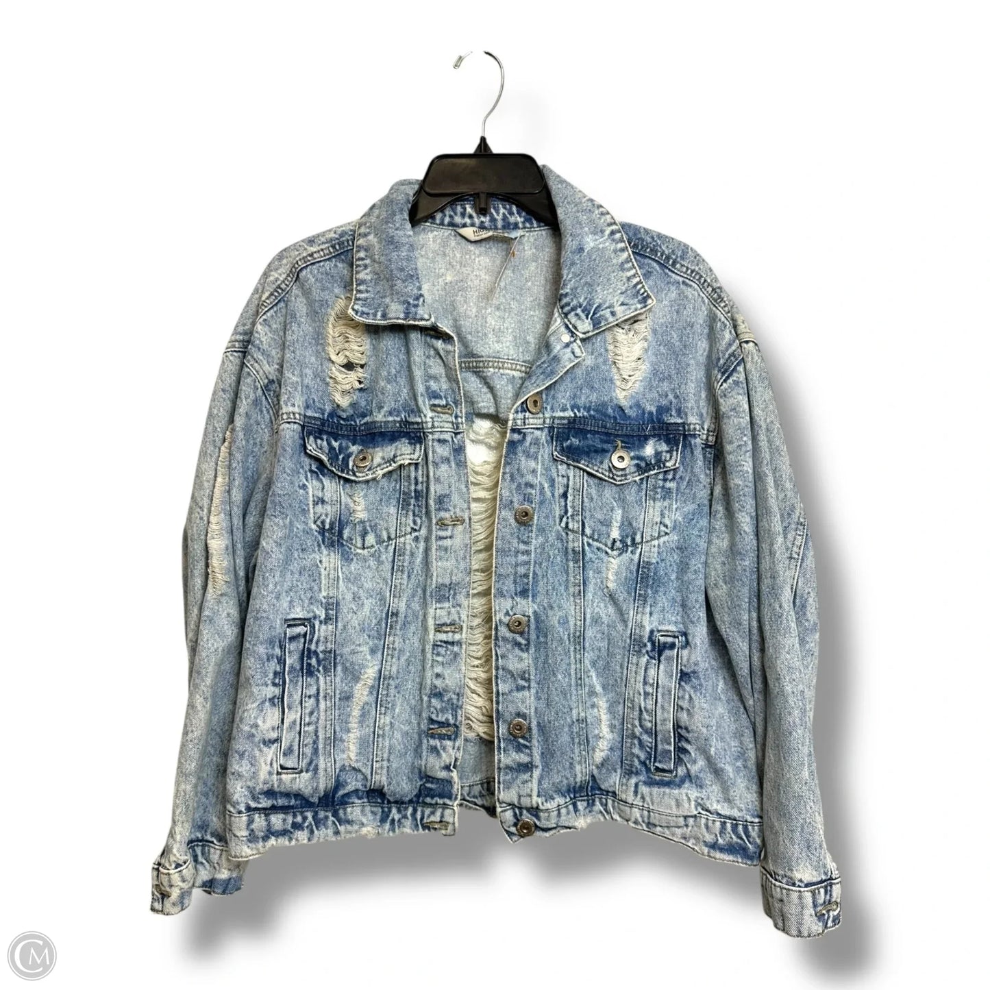 Distressed ripped Jacket Denim By Highway In Blue Denim, Size: 1x