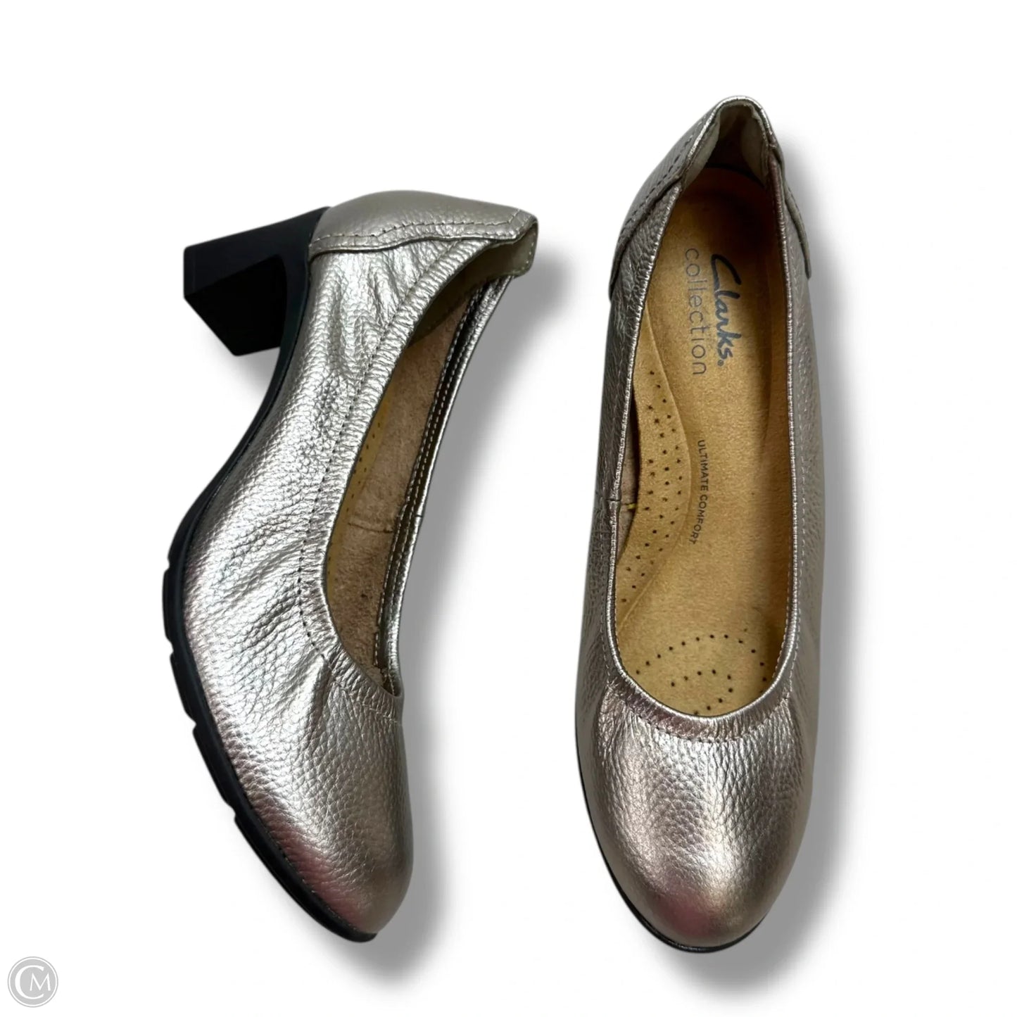 Shoes Heels Block By Clarks In Silver, Size: 7