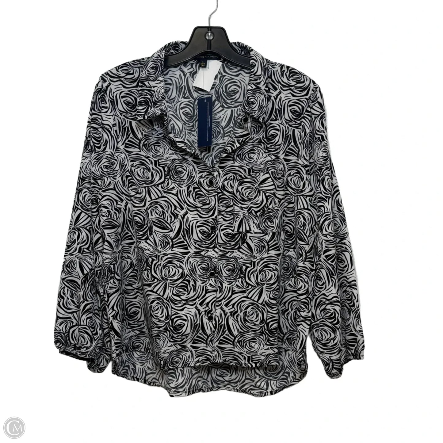 Top Long Sleeve By Adrienne Vittadini In Black & White, Size: L