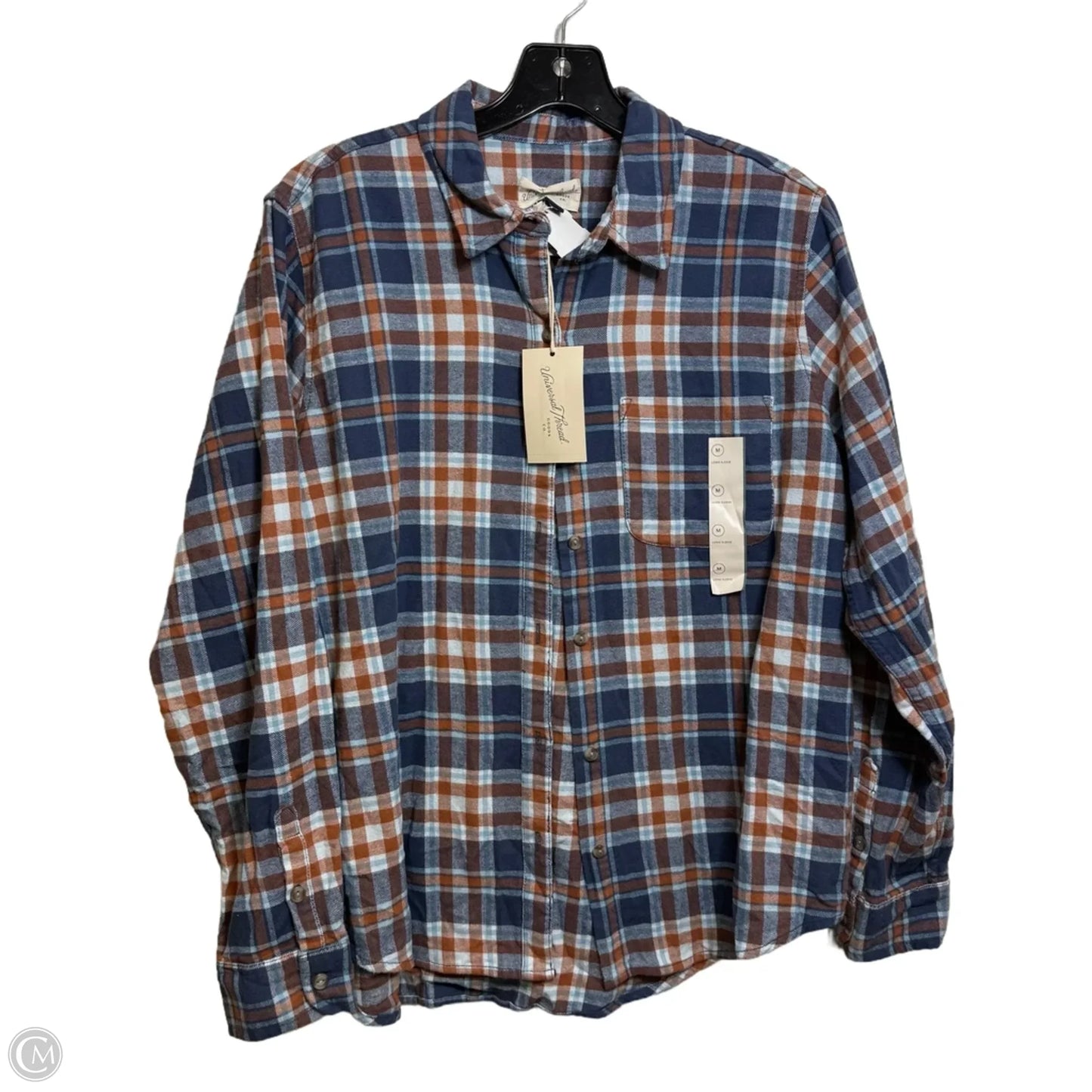 Top Long Sleeve By Universal Thread In Plaid Pattern, Size: M