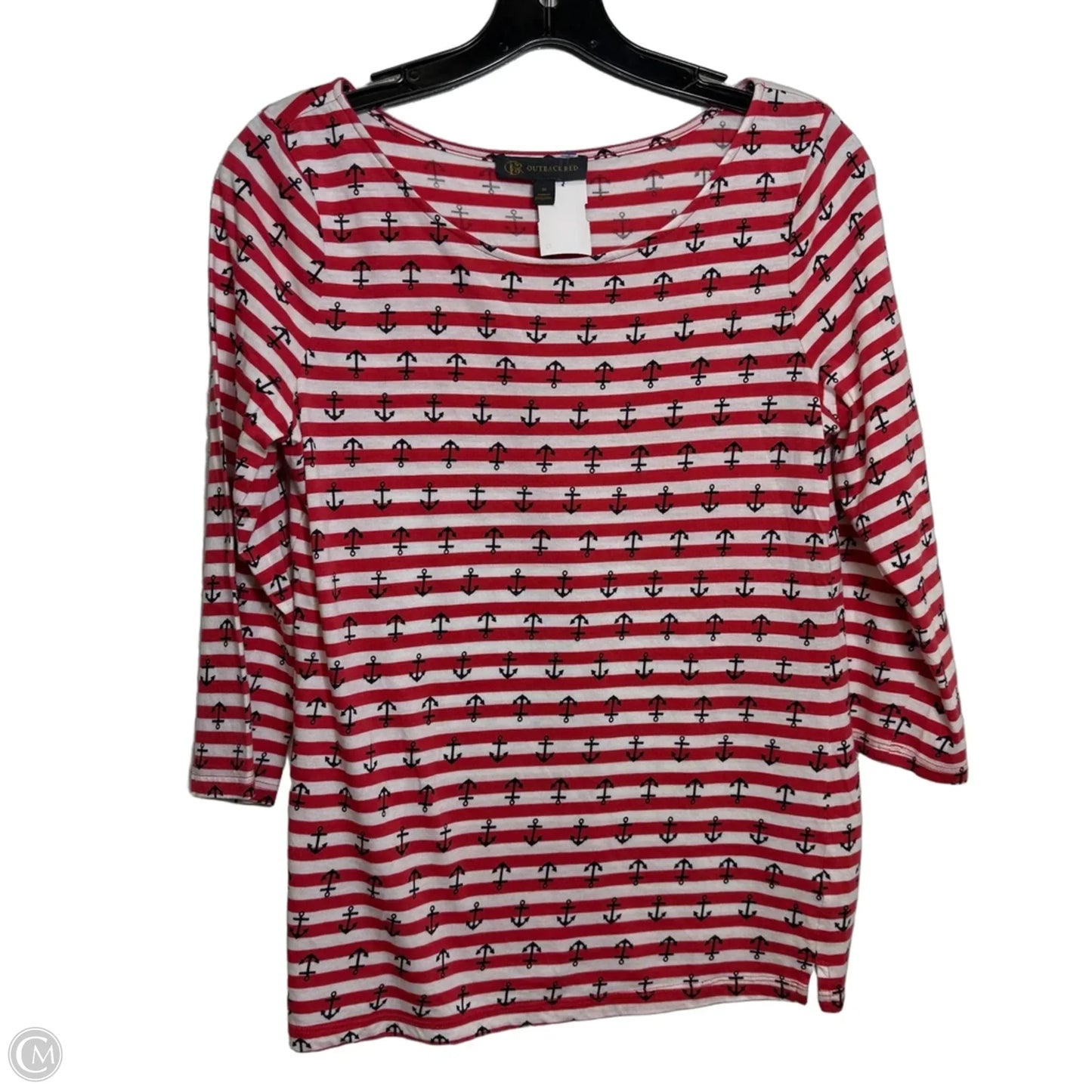 Top 3/4 Sleeve Basic By Outback Red In Nautical Print, Size: M