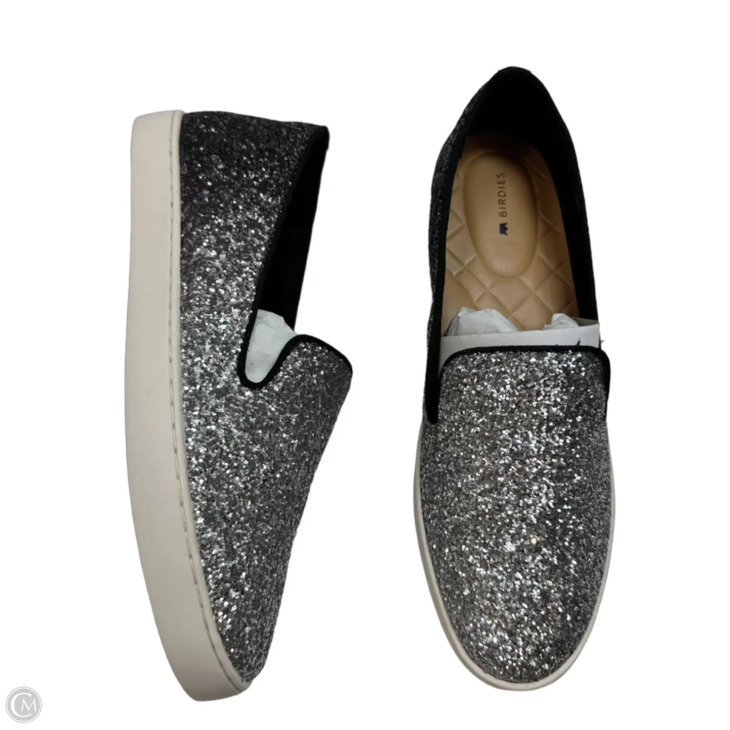 Shoes Flats By Birdies In Silver, Size: 8.5
