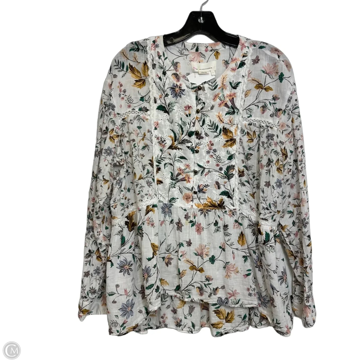 Top Long Sleeve By Anthropologie In Floral Print, Size: L