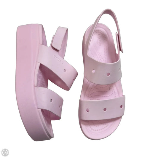 Sandals Heels Wedge By Crocs In Pink, Size: 9
