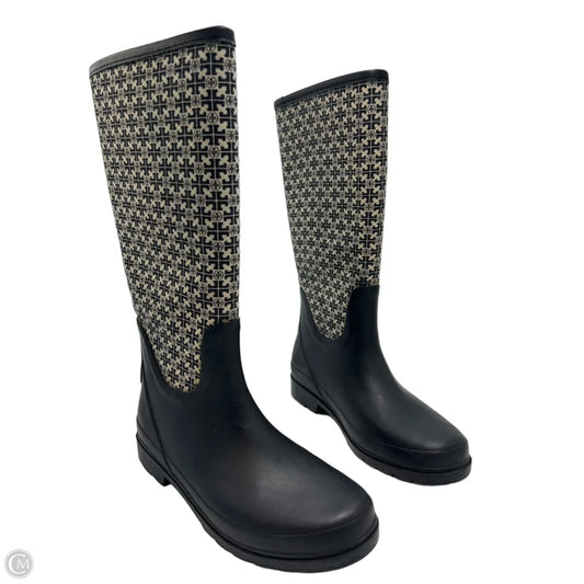 Tory Burch T Monogram Foul Weather Designer Tall Rain Boots, Size 10