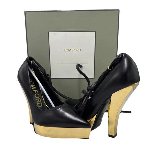 Tom Ford Lux Nappa Tie Luxury Designer Heels, Size: 7.5
