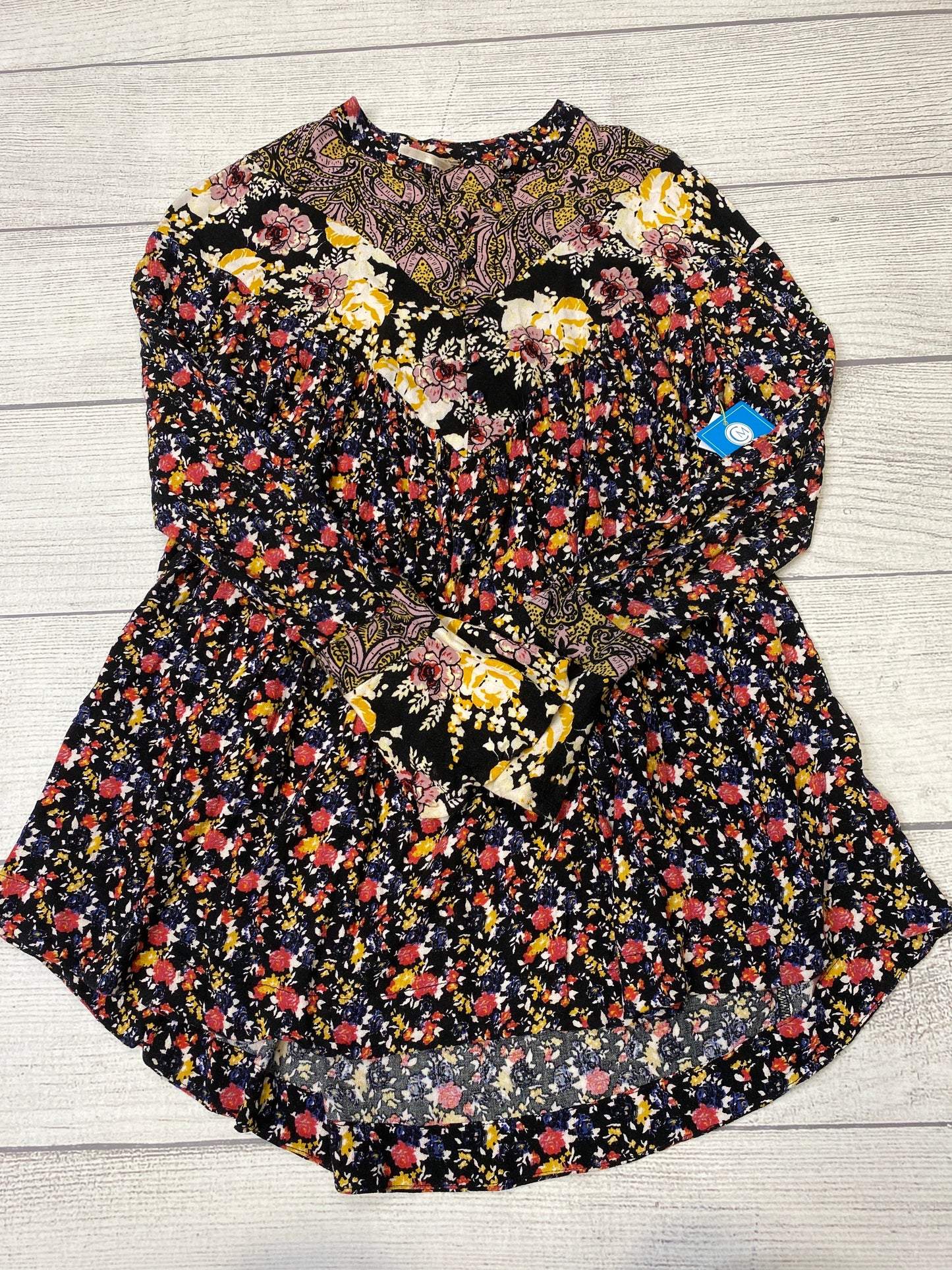 Black Floral Top Long Sleeve Free People, Size Xs