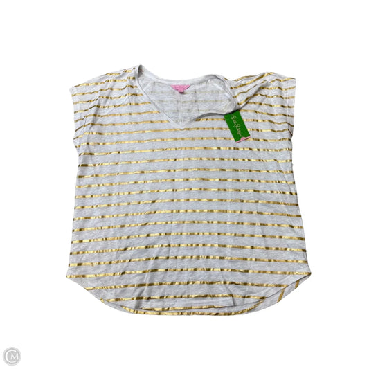 New! Top Short Sleeve Designer By Lilly Pulitzer In Gold & White, Size: Xl