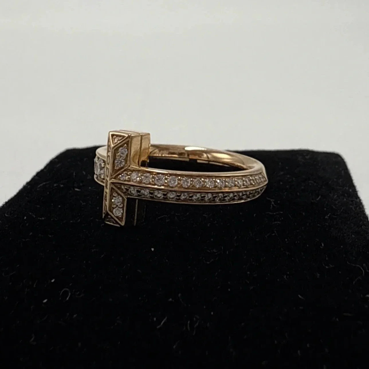 Tiffany & Company T1 Pave Narrow 18K Rose Gold Luxury Ring, Size: 6.5