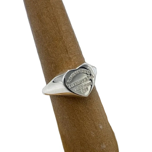 Tiffany & Company 925 Heart Signet Luxury Ring, Size: 8