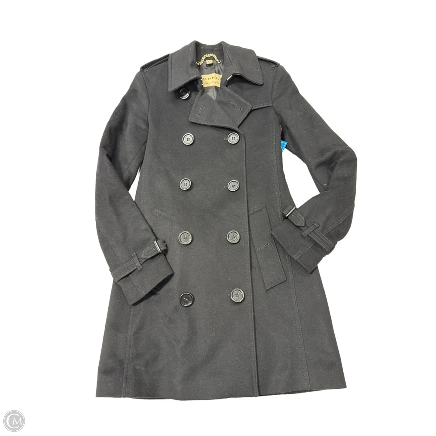 Burberry Brit Double Breasted Luxury Coat In Black, Size: 2