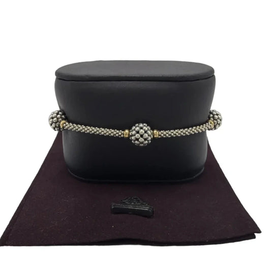 Lagos Three Station Caviar 18K & 925 Silver Designer Bracelet